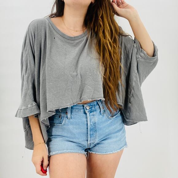 Free People gray distressed batwing oversized tee - Picture 3 of 8